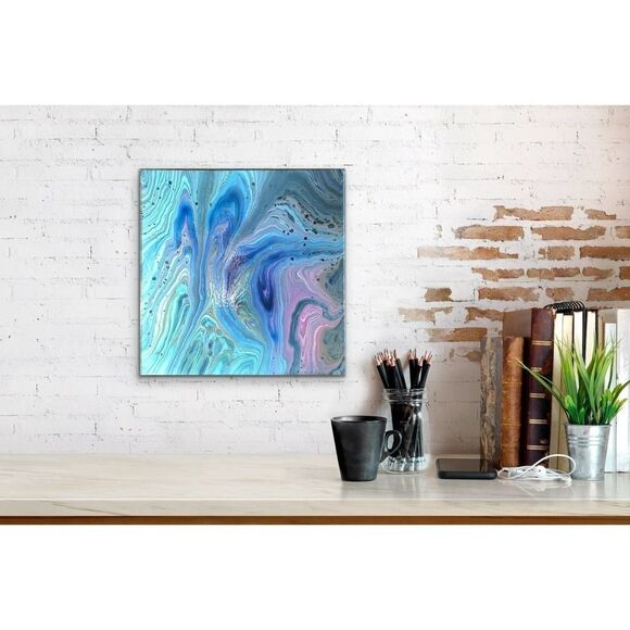 Fluid , Blue Pour Painting Simple Painting, Minimal Wall Art Set